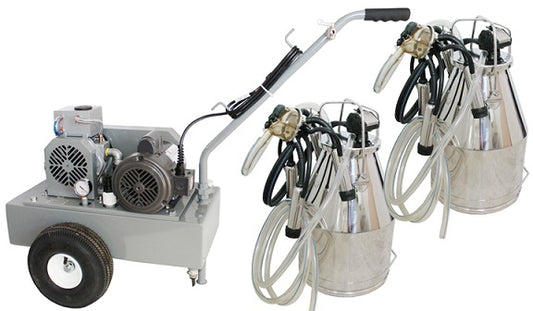 Complete Milking Package - 1 HP Electric Portable Milker w/ 2 Bucket Assemblies for Cows, Goats, Sheep
