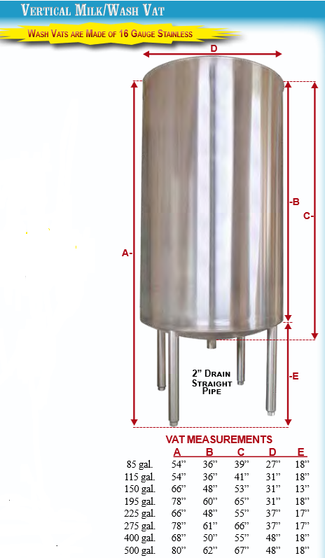 175 gallon vertical wash vat with lid